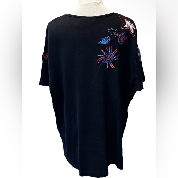Laura Ashley Boho Black Blouse with Colorful Embroidery Size 2X - Picture 3 of 5